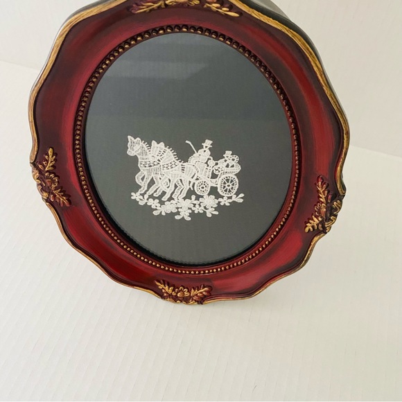 Vintage Belgian Brussels Embroidered Lace Horse Carriage Framed Collectible Art - Picture 5 of 7